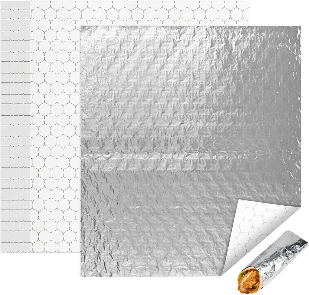 100 Pcs Insulated Aluminum Foil Sandwich Wrap Sheets, 14" x 16"