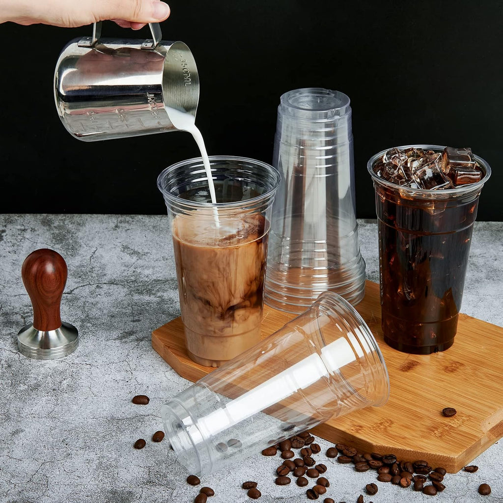 60 Sets 24 oz Clear Plastic Cups With Dome Lids