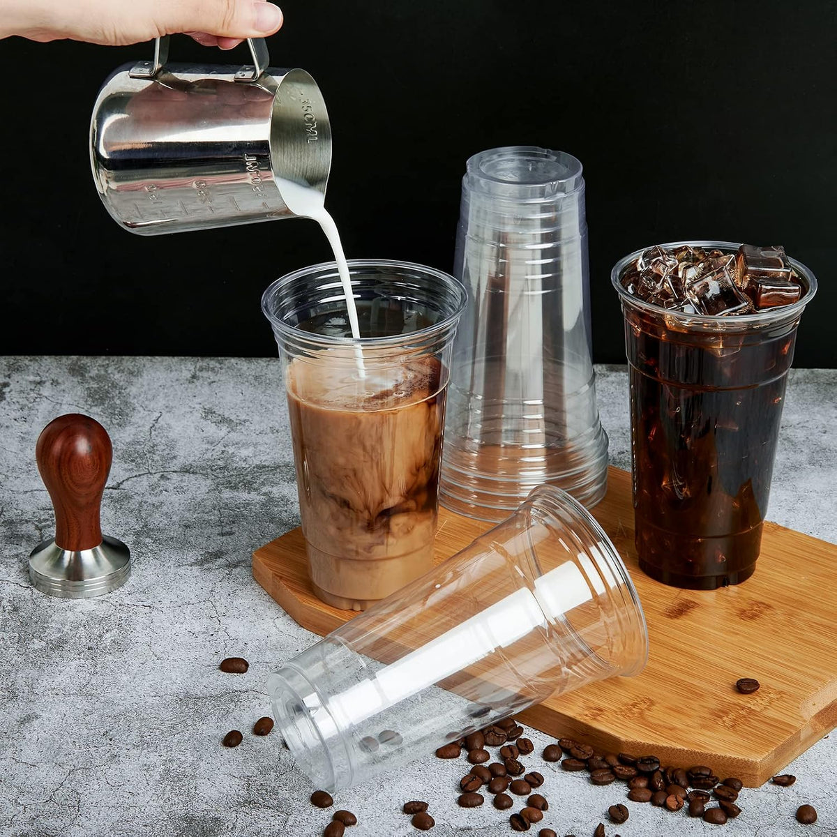 60 Sets 24 oz Clear Plastic Cups With Dome Lids