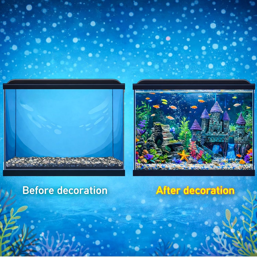 13 Pieces Aquarium Decorations Kit, Fish Tank Decorations Set Small Resin Castle and Rockery Betta Fish Cave Hideout