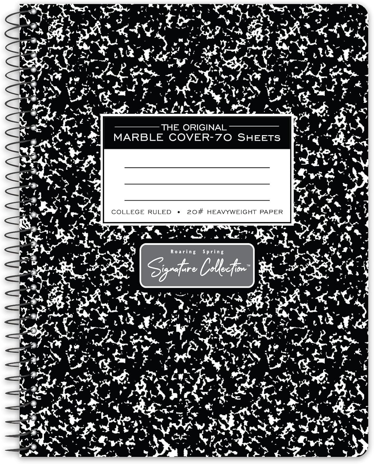 Signature Collection Composition Spiral Notebook, Wirebound Comp Book, College Ruled 20 lb Premium Paper, 70