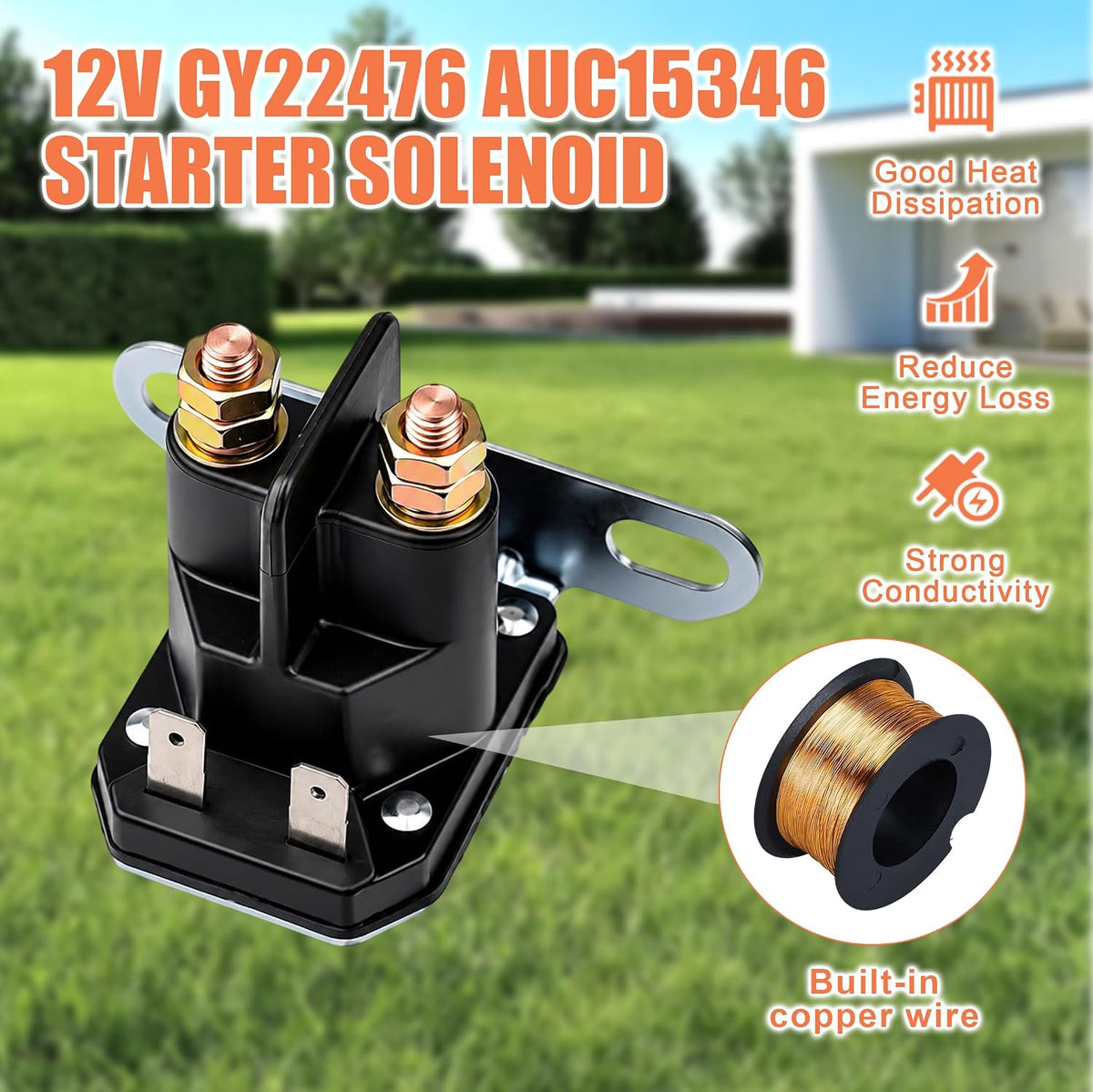 D140 D130 Starter Solenoid Relay Switch 12V Replace GY22476 AUC15346 for John Deere D130 D140 D105 D170 E100 E110 E130 E140 E150 E160 L100 LA100 LA105 L108 LA115 EZTrak Z225 Z345 Z445 Z525 Z625 Z665