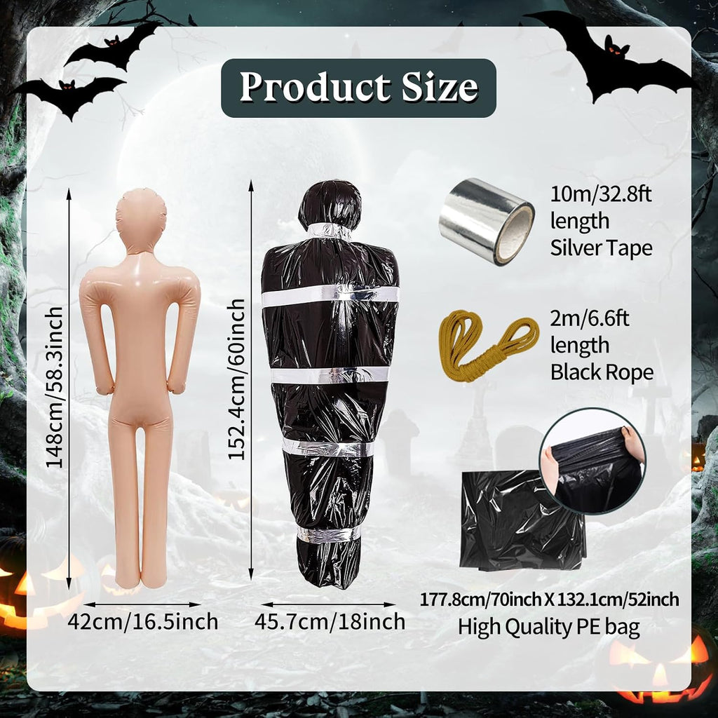 5ft Life-Size Hanging Corpse Body Prop, Scary Fake Corpse in Bag, Inflatable Hanging Dead Body, Indoor Outdoor