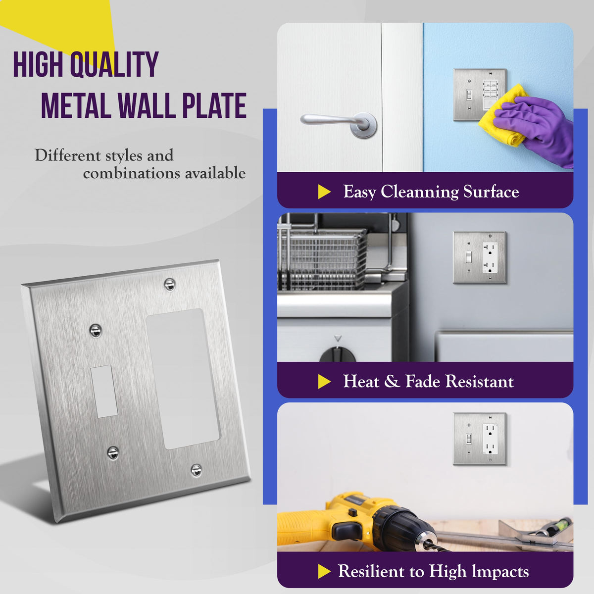 ENERLITES Combination Toggle Switch&Decorator Receptacle Metal Wall Plate