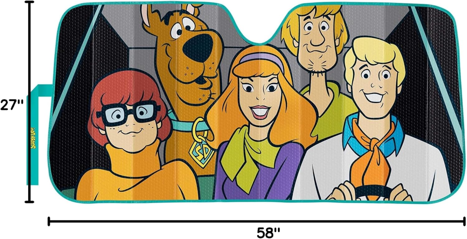003951R01 Warner Bros. Scooby-Doo Group Accordian Sunshade for Car Truck SUV, Silver