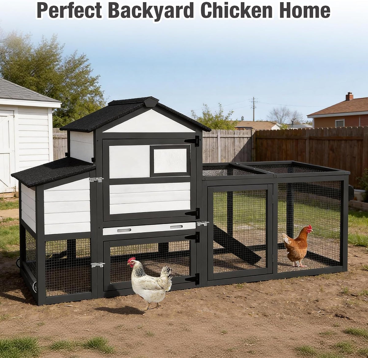 Mobile Chicken Coop Wooden with Wheels, Expandable Outdoor Chicken Tractor with Nesting Box & Pull-Out Tray