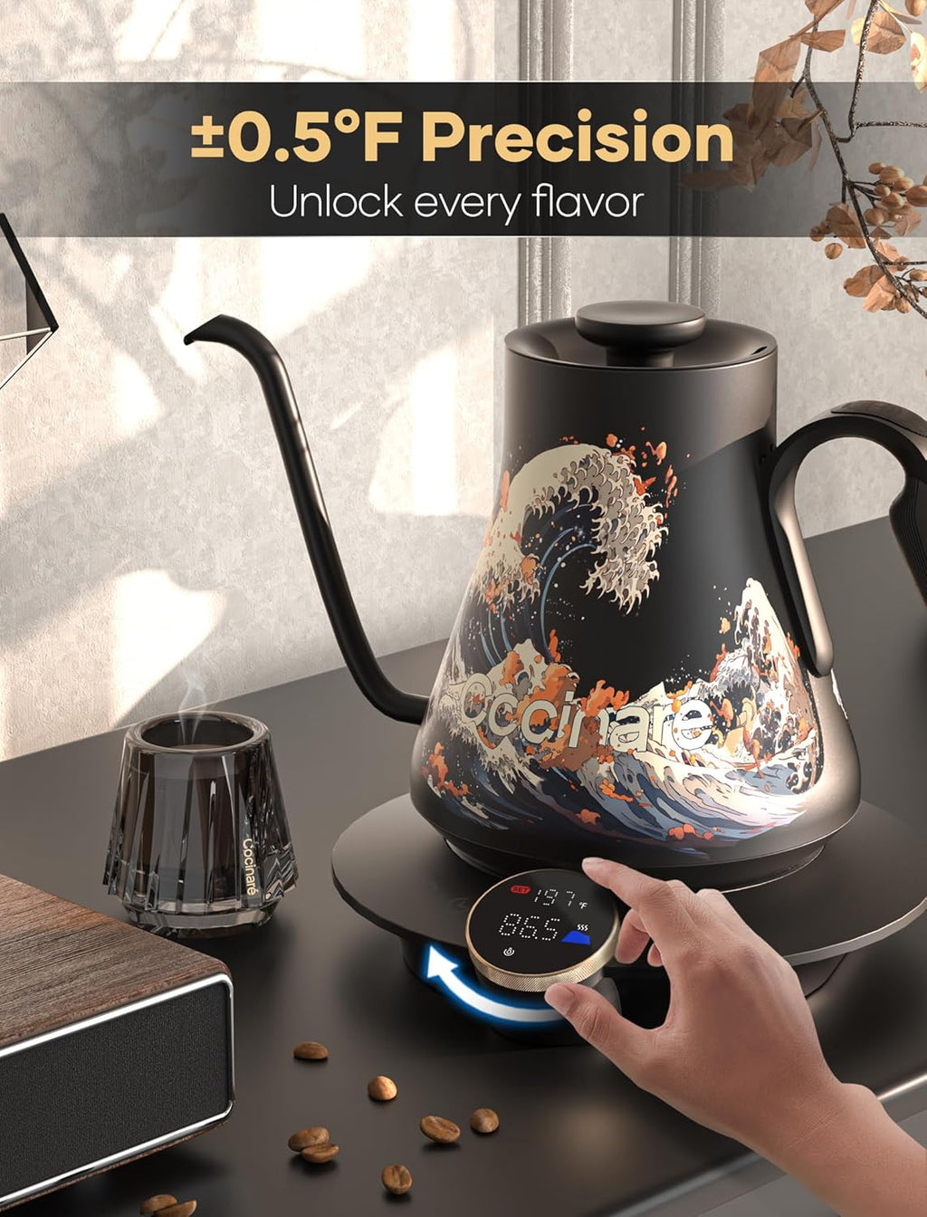 Artisan Collection Gooseneck Electric Kettle, ±0.5°F Temperature Control for Pour Over Coffee & Tea, 1500W Quick
