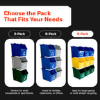 3 Stackable Recycling Bin System 18 Gallon Total | Small 6 Gallons Each Bin