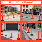 42" Traffic Delineator Posts 6 Pack,Safety Cones Heavy-Duty with Reflective Collars & Weighted Base for Construction