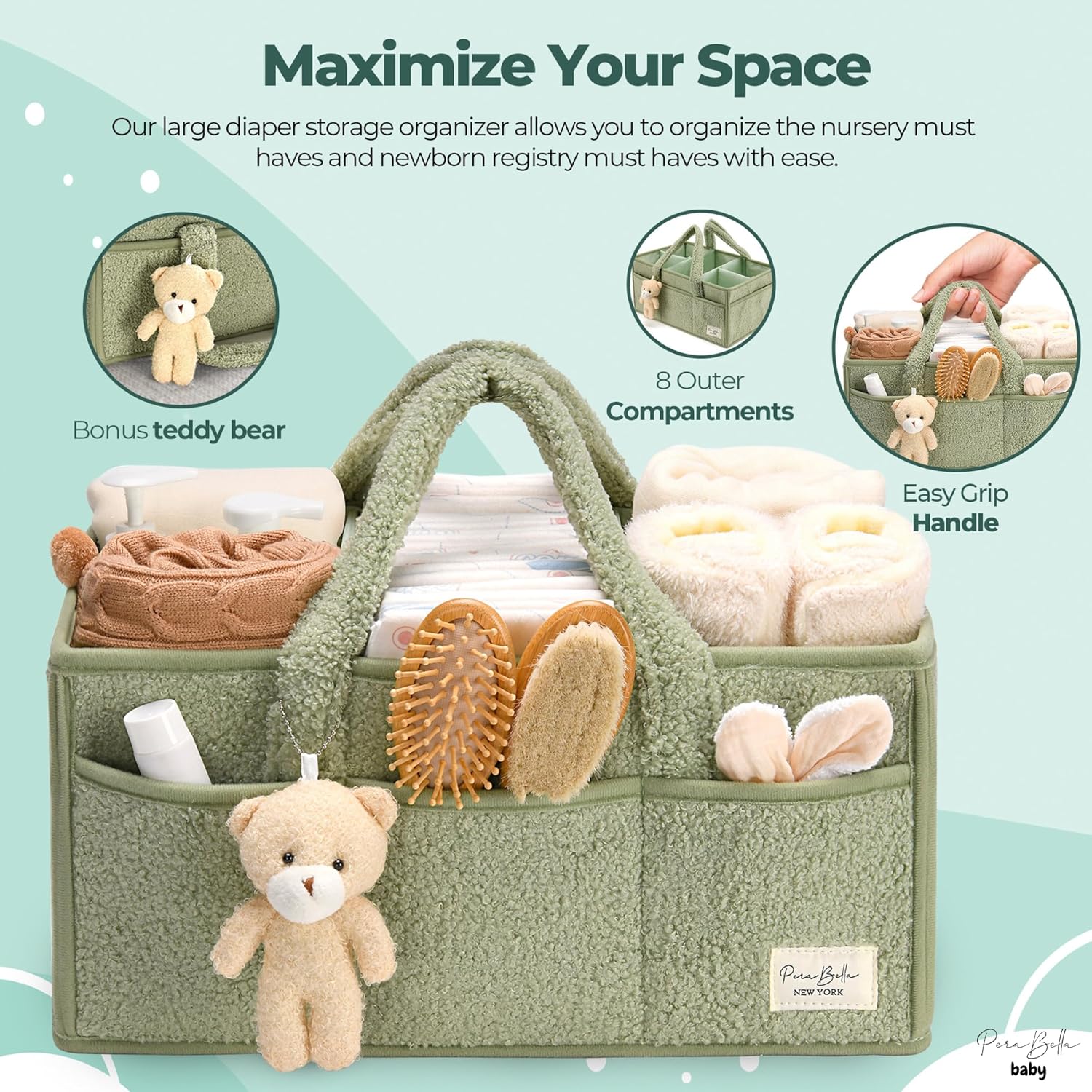 Diaper Caddy Organizer for Changing Table, Storage Basket for Wipes, Gift for Baby Shower, Car Organizer, Nursery