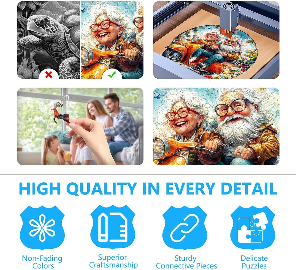 Wooden Puzzles for Adults, Motorcycle Granny Wooden Jigsaw Puzzle for Adults, Cool Wood Puzzles Adult, Unique Shape
