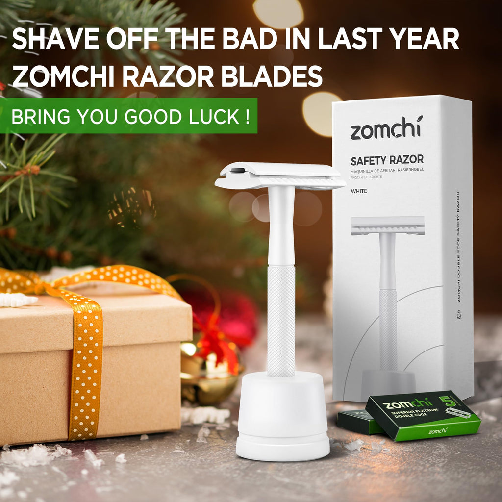 Double Edge Safety Razor Kit for Men & Women, Stand,White