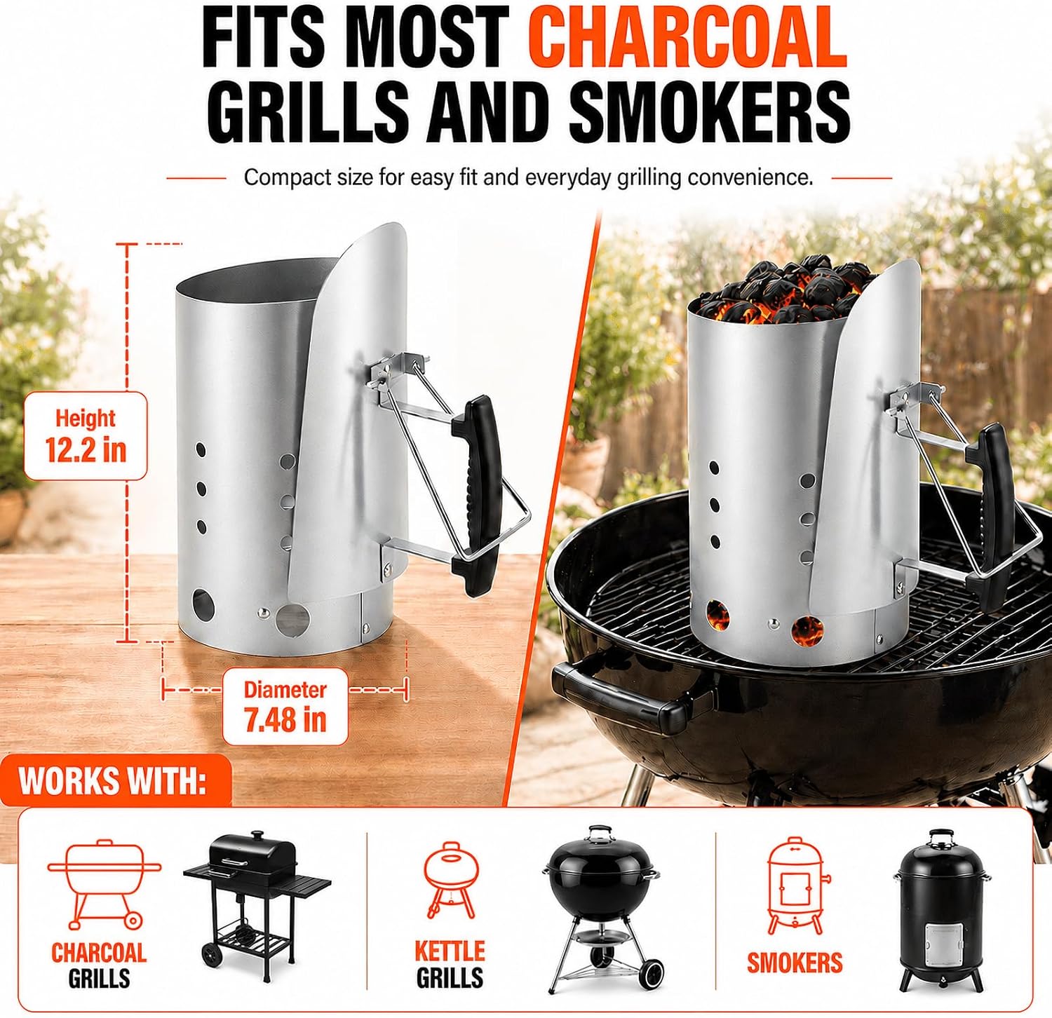 Charcoal Chimney Starter for Grill: Large BBQ Chimney Starter