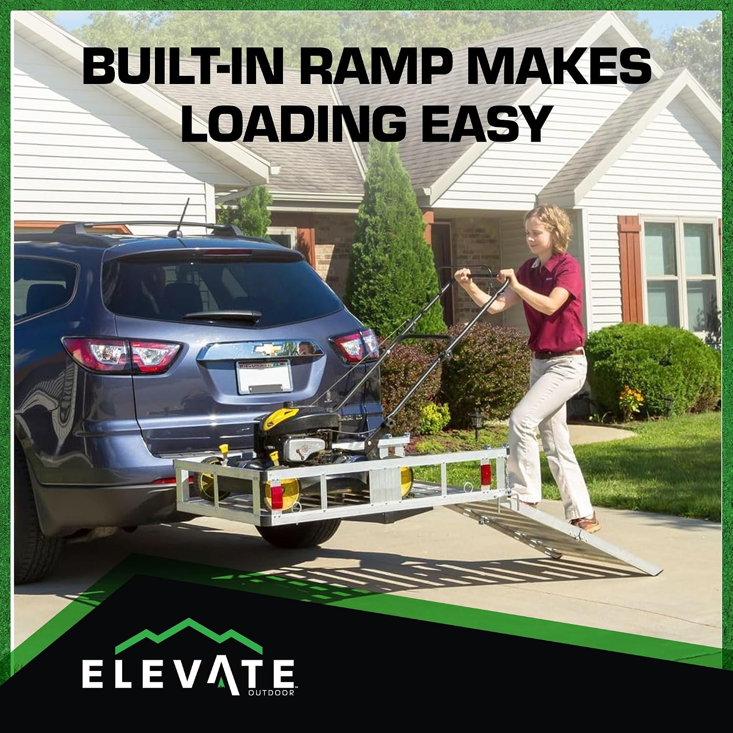 Outdoor Deluxe Cargo Carrier with Folding Loading Ramp, 500 lb Cap