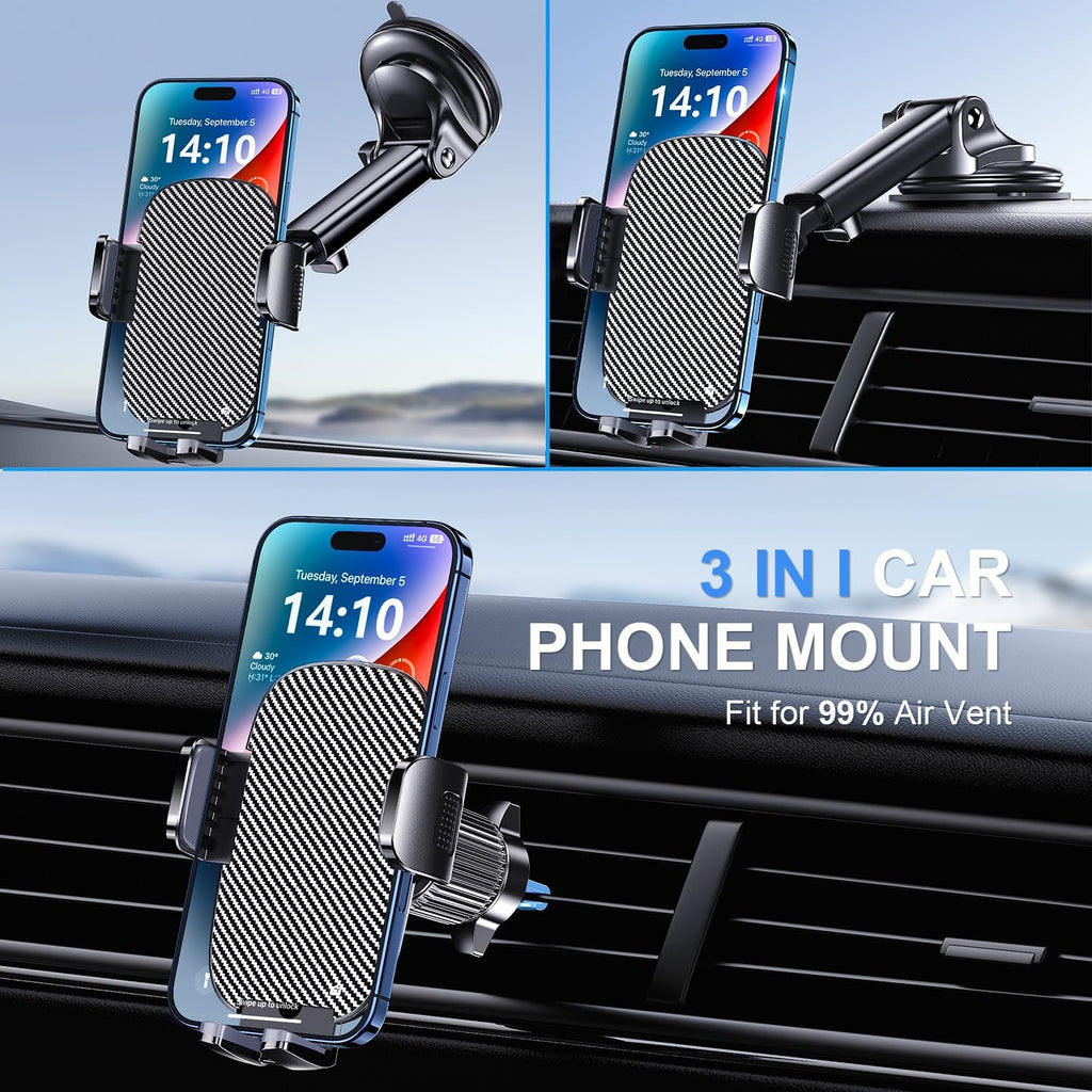 Phone Mount for Car Phone Holder [Military-Grade Suction & Stable Clip] Car Phone Holder Mount Windshield Dashboard