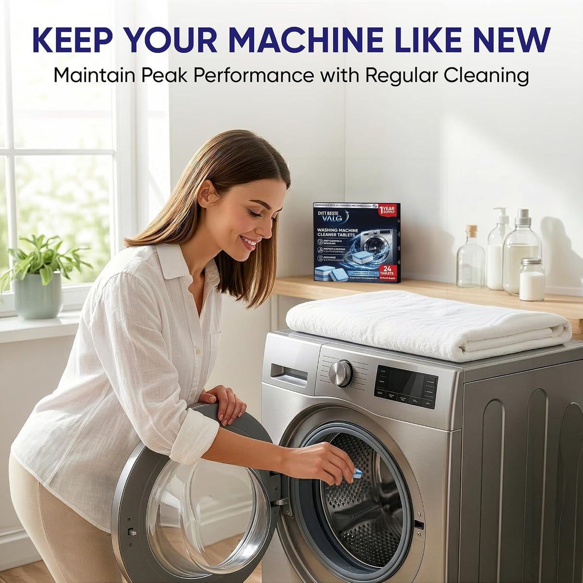 Premium Washing Machine Cleaner Tablets 24 Powerful Deep Clean Descaler & Deodorizer Pods HE Compatible Front & Top
