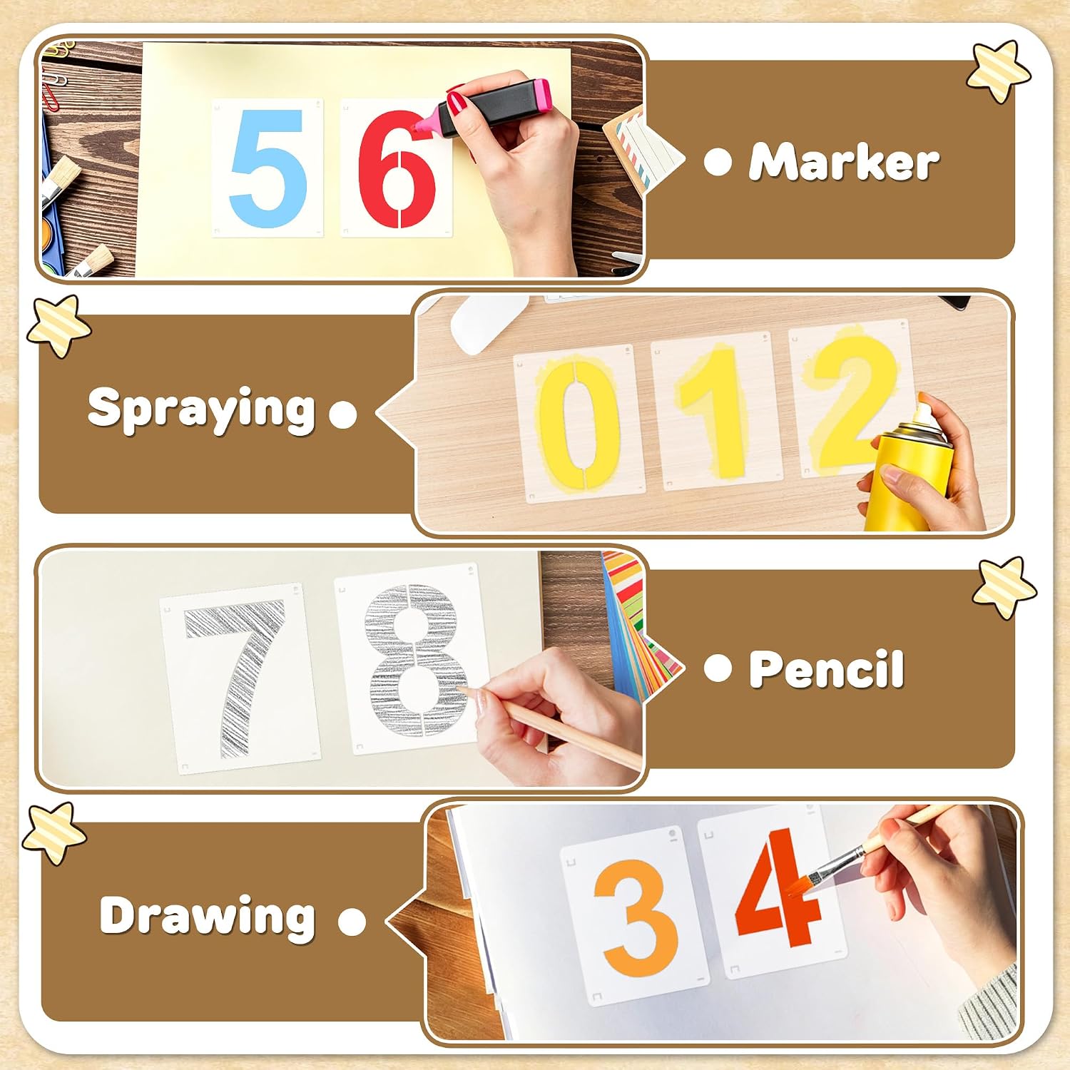 3,4,6,8 Inch Number Stencils,40Pcs Plastic Reusable Washable Curb Stencils | for Address Painting,0-9 Large Number