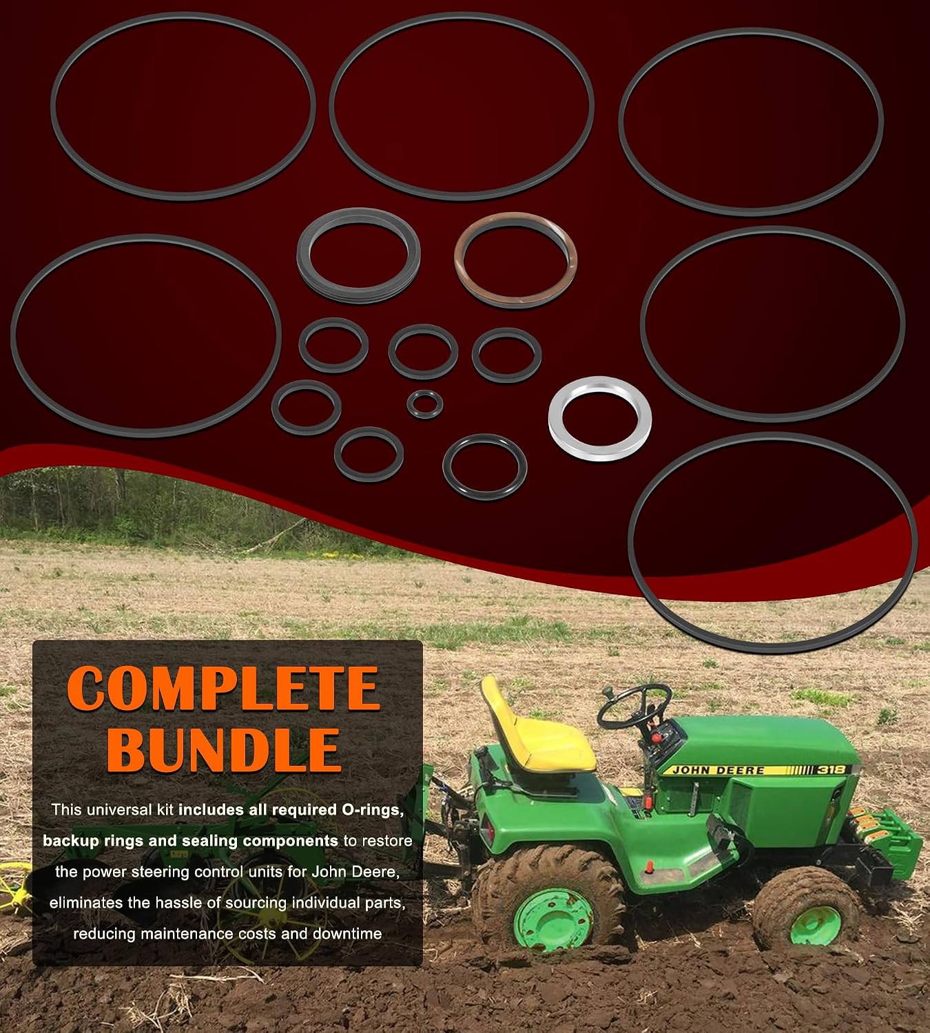 AM107078 Power Steering Control Unit Universal Seal Kit Fits for John Deere Lawn and Garden Tractors 318, 322, 332