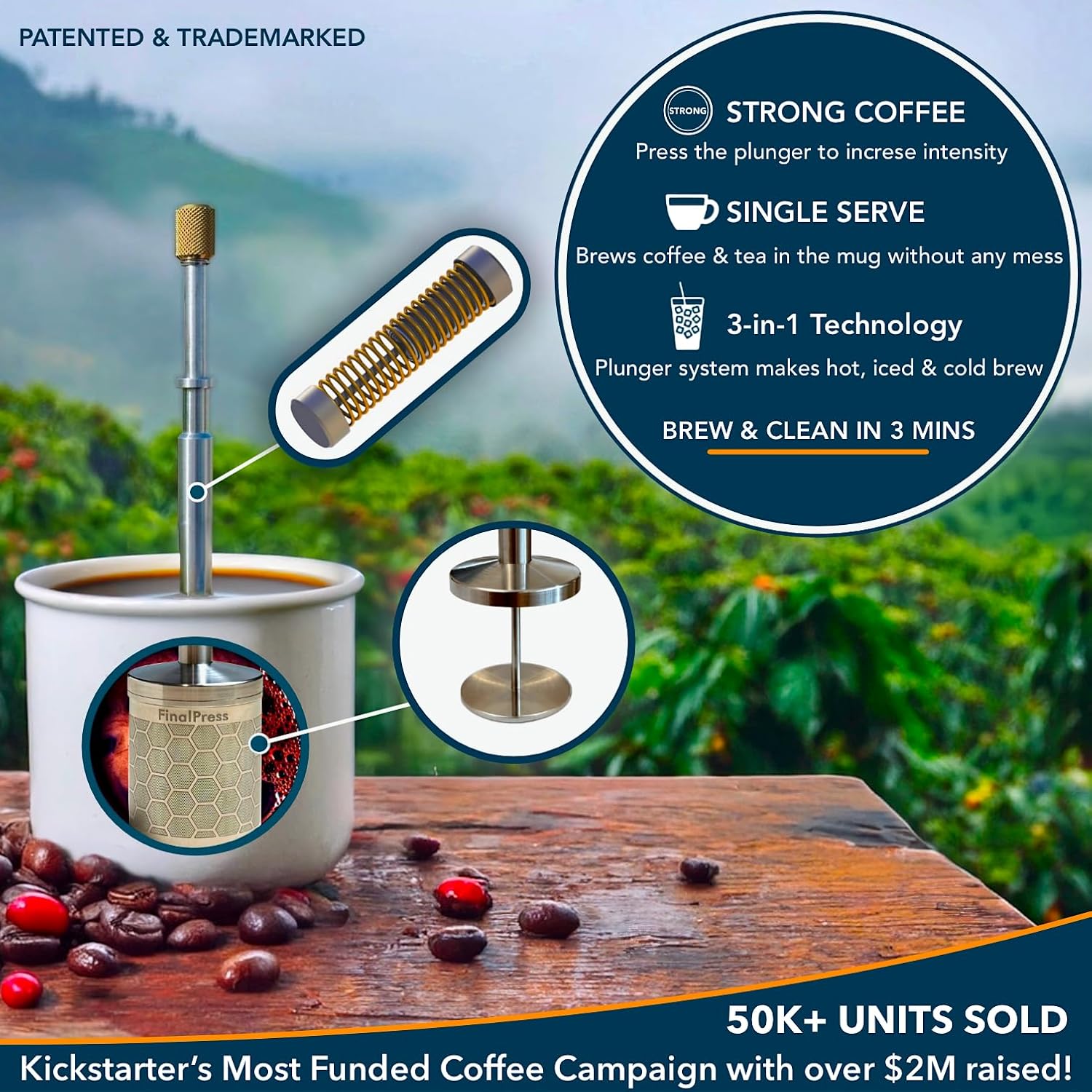 Original Coffee & Tea Maker – Portable Stainless Steel Micro French Press – Patented 3-in-1 Technology for Hot, Iced