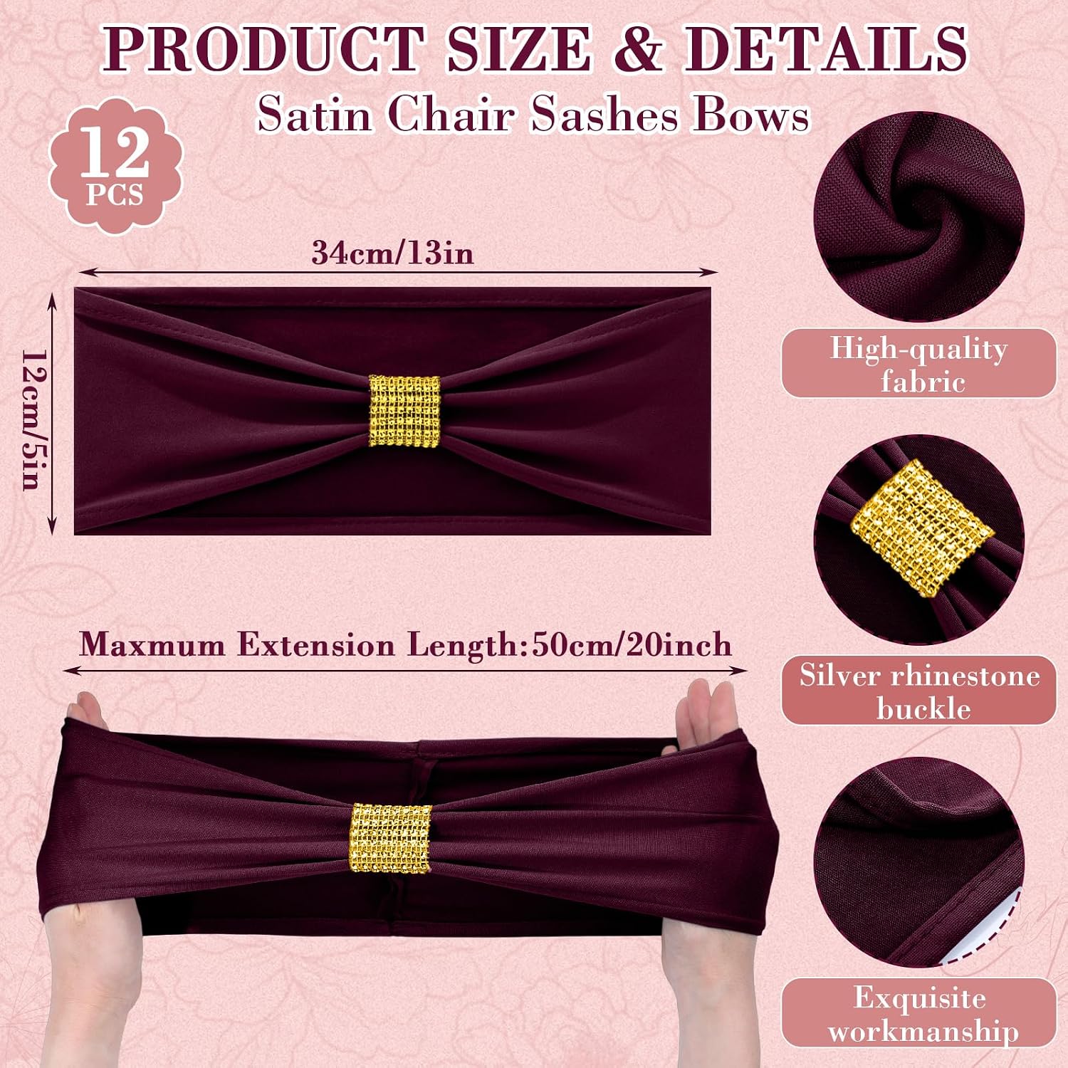 24 Pack Chair Covers with Sashes Spandex Stretch, Wine Red