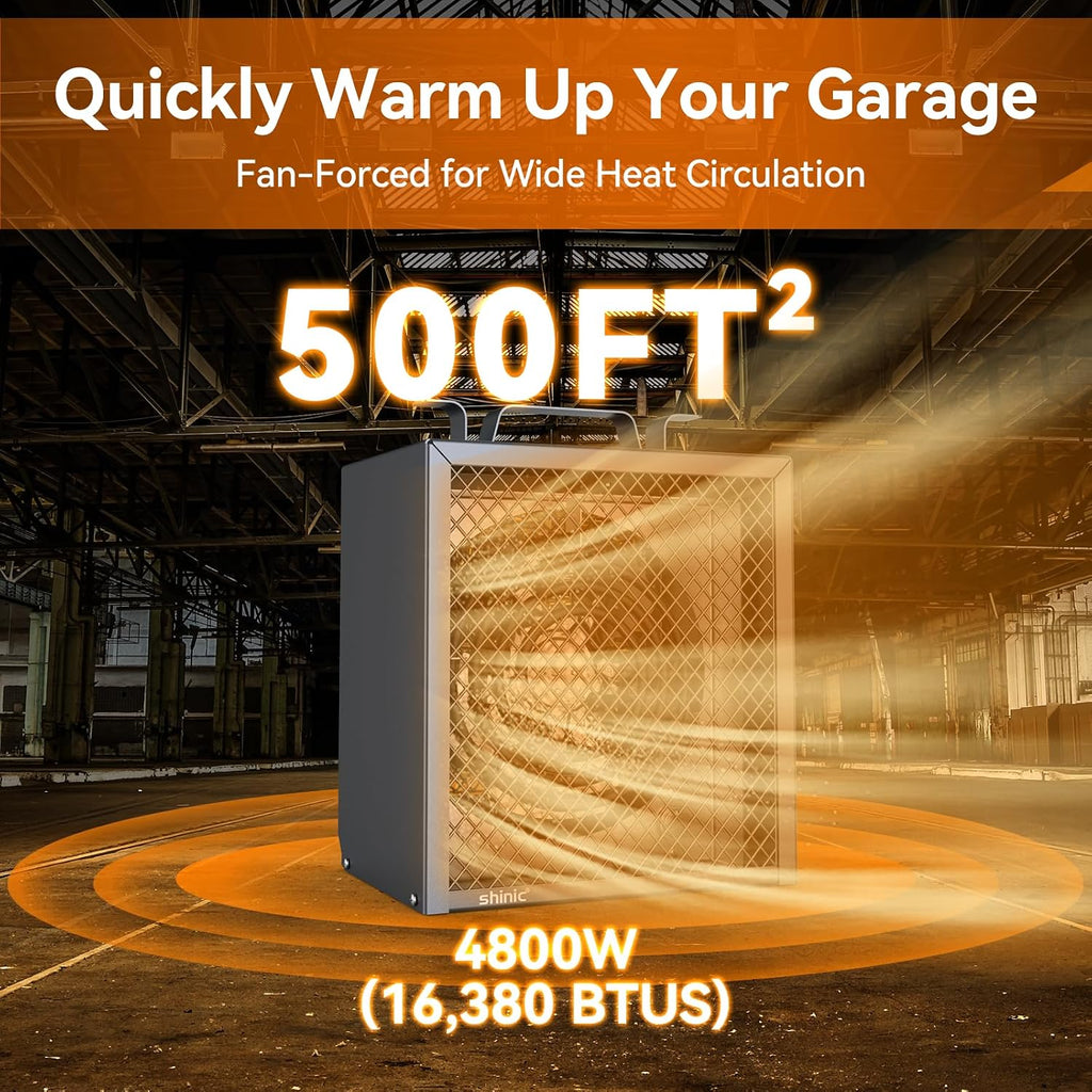 Electric Garage Heater 240V, 4,800-watt Fan-Forced Industrial Heater, With Thermostat Control, Carrying Handle, Heavy