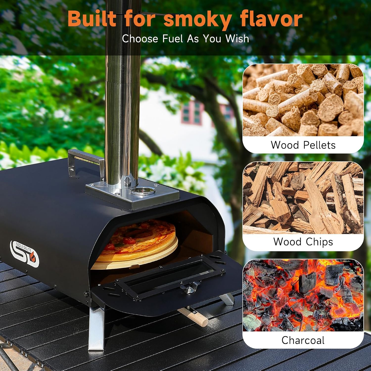Outdoor Pizza Oven Wood Pellet 12" Round Pizza Stone, Portable Wood Fired with Built-in Thermometer Pizza Stove