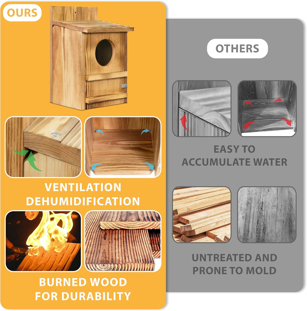 Screech Owl House, Large Wooden Circular Opening Screech Box for Outside