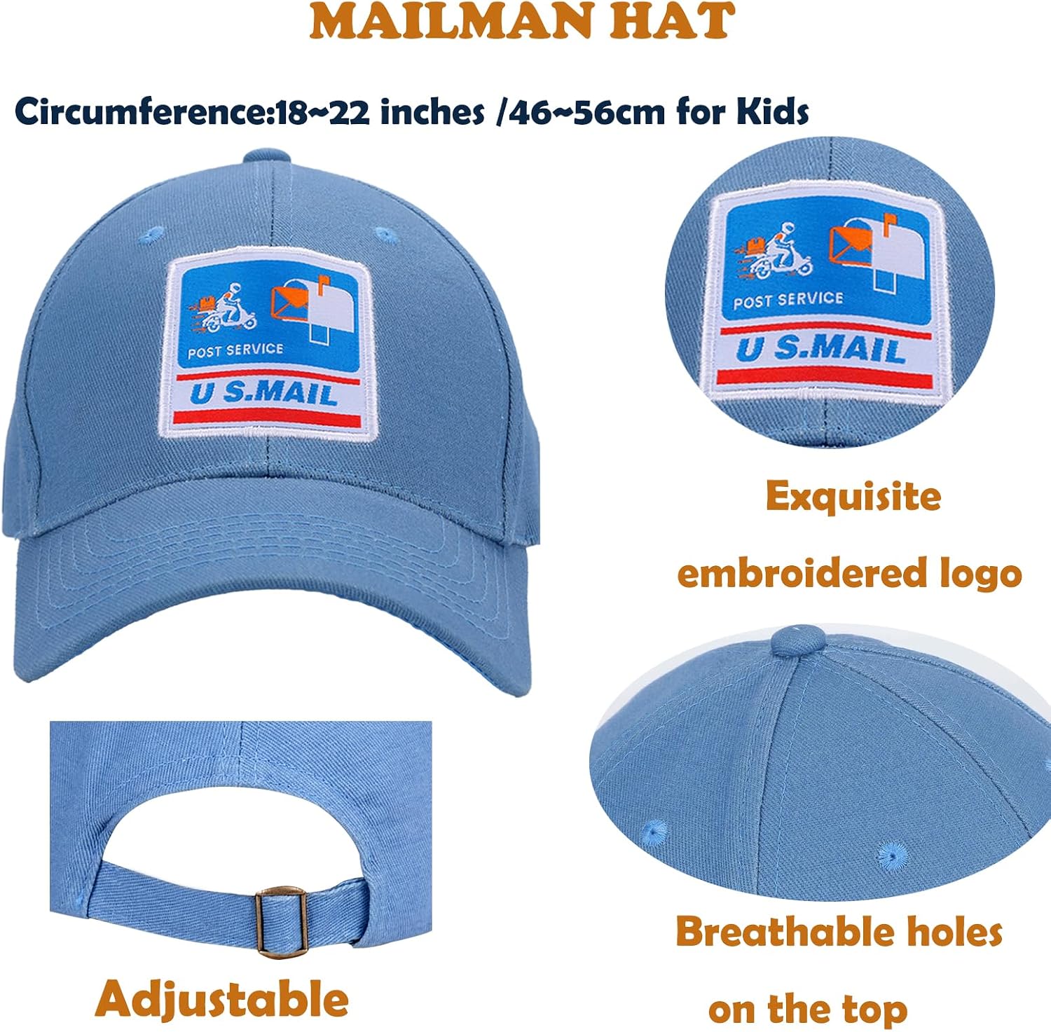 Mailman Costume Bucket Hat+Postman Bag (2 in 1) Postman Dress Up for Kids