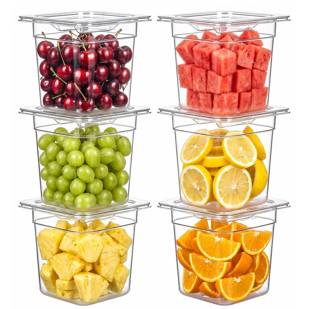 6-Pack 1/6 Size 6''Deep NSF Polycarbonate Food Pans with Lids