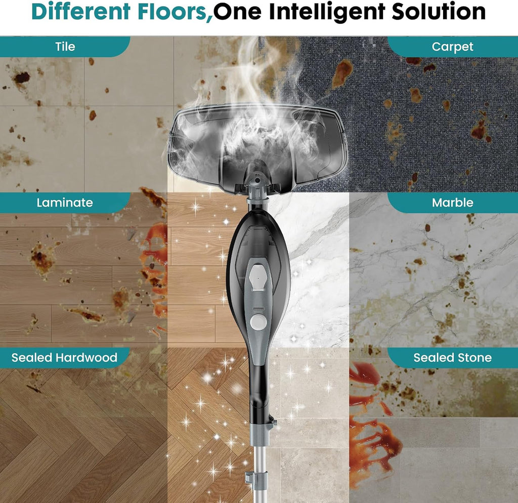 10-in-1 Multifunctional Steam Mop, 1550W Detachable Handheld Steam Cleaner, 16FT Power Cord with 2 Reusable Pads