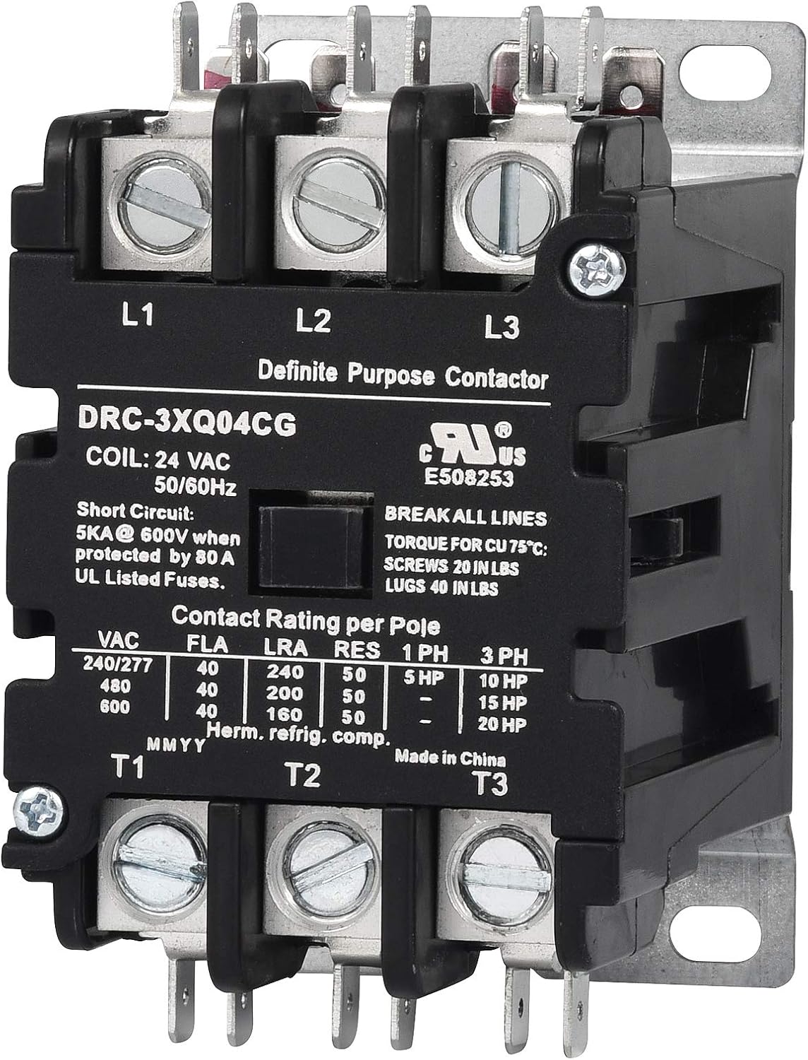 SunLee 3 Pole 40 Amp contactor 120V coil UL DP Contactor HVAC Contactor A2L Compliant 42CF35AF equivalent