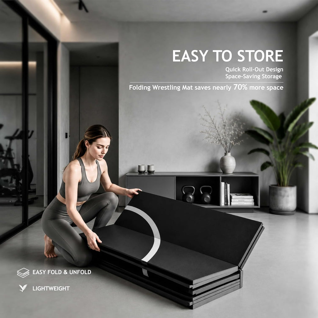 10' x 10' Foldable Wrestling Mat, 1.2" XPE Foam for BJJ Jiu Jitsu | Waterproof PVC Cover, Easy to Clean, Non-Slip