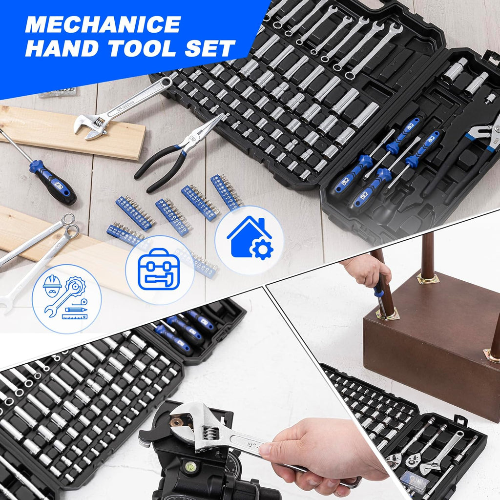 240-Piece Mechanics Tool Set, General Assorted SAE/Metric Sockets and Wrenches Automotive Repair Tool Kit with