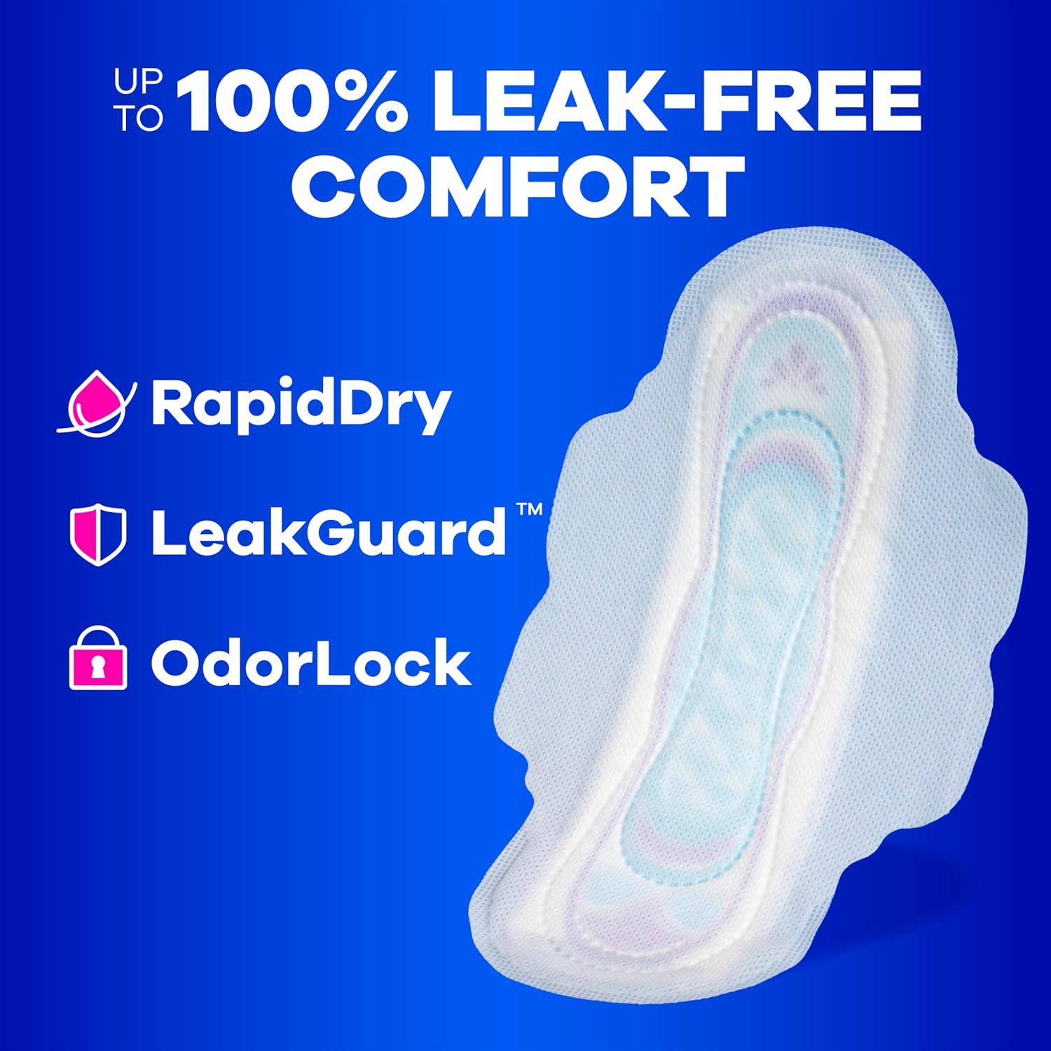Ultra Thin Feminine Pads with Wings for Women, Size 1, Regular Absorbency, Unscented, Up to 100% Leak-Free