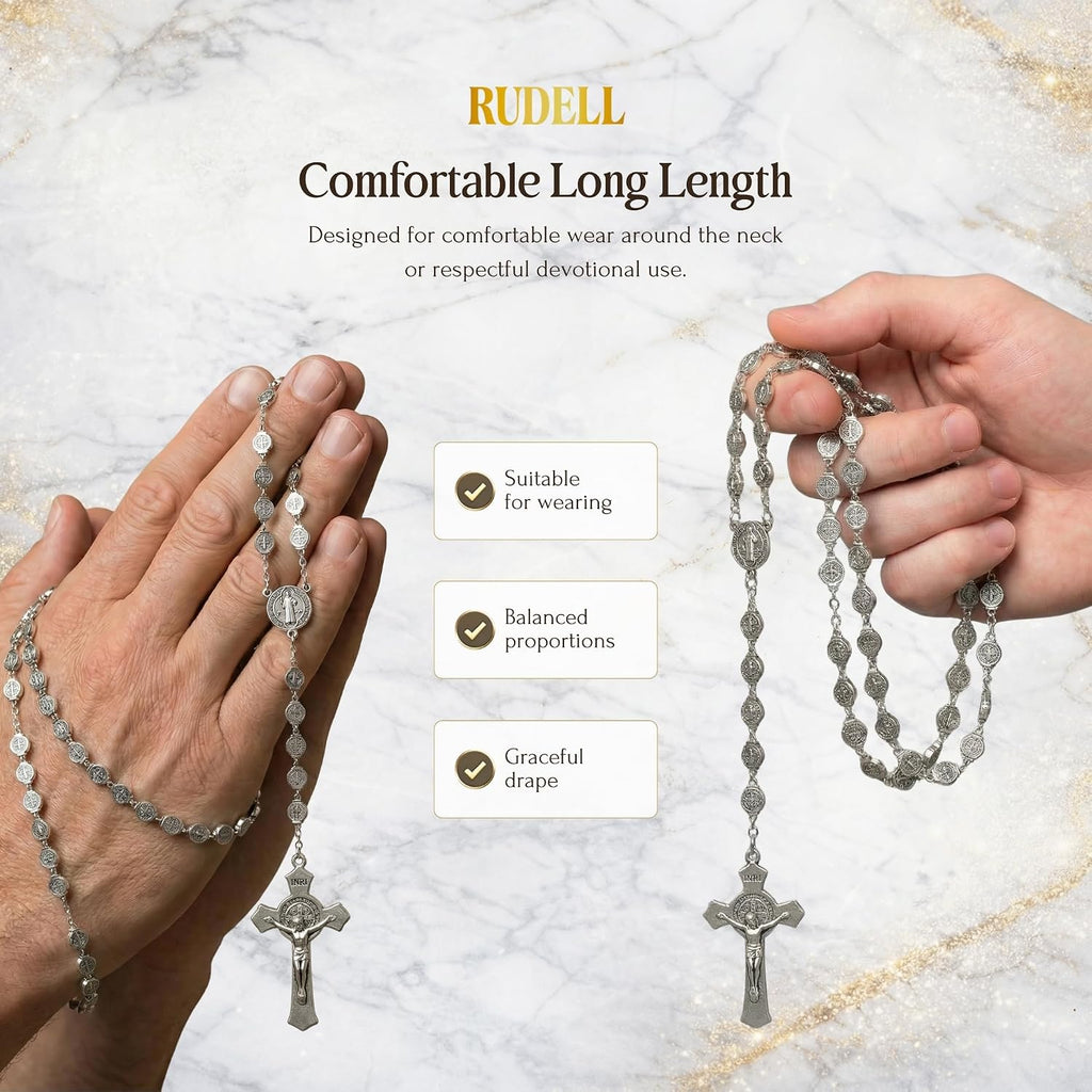 Rosary Beads Catholic for Women - Rosary Necklace for Women with Pearl Beads - Medal Cross Saint Benedict Rosary for