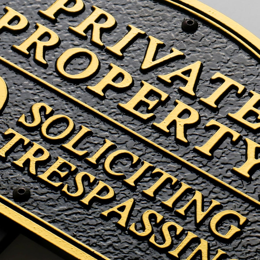 Private Property No Soliciting No Trespassing Cast Metal Yard Sign | Heavy Duty 11.5" × 7.5" Statement Plaque with