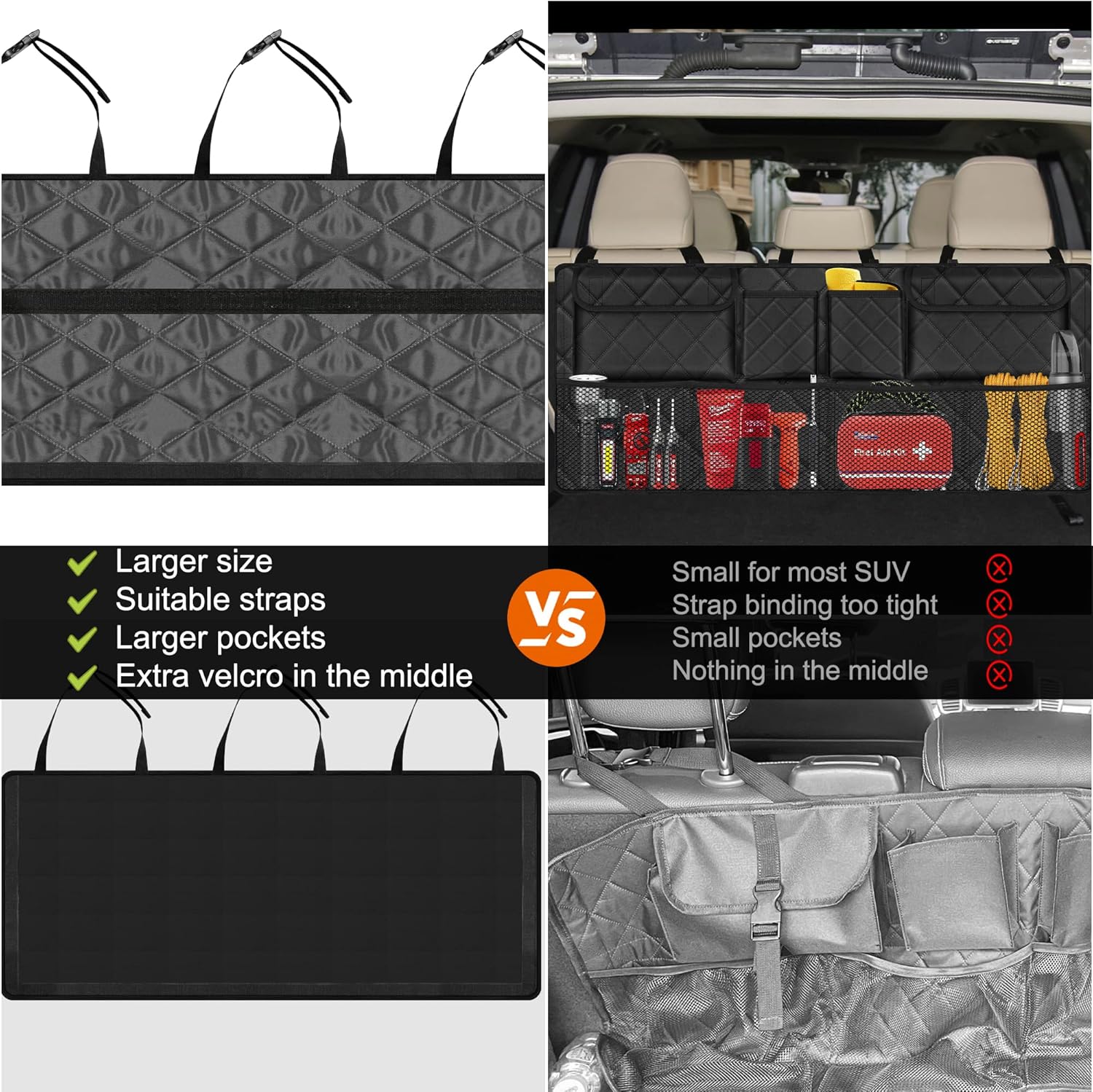Car Trunk Organizer, Large Capacity Backseat Trunk Organizer (42"*18"), Collapsible Car Storage Bag with 8 Pockets