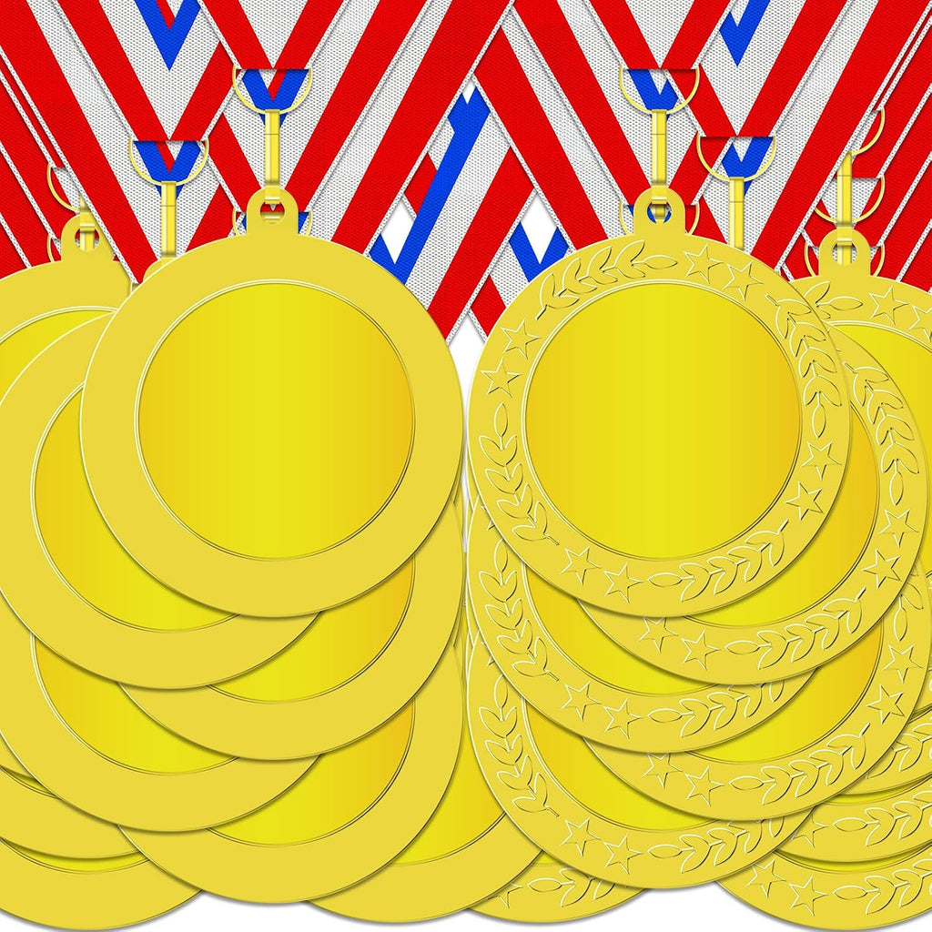 Gold Silver Bronze Blank Award Medals with Neck Ribbons, 1st 2nd 3rd Metal Winner Prize Participation Trophy Make