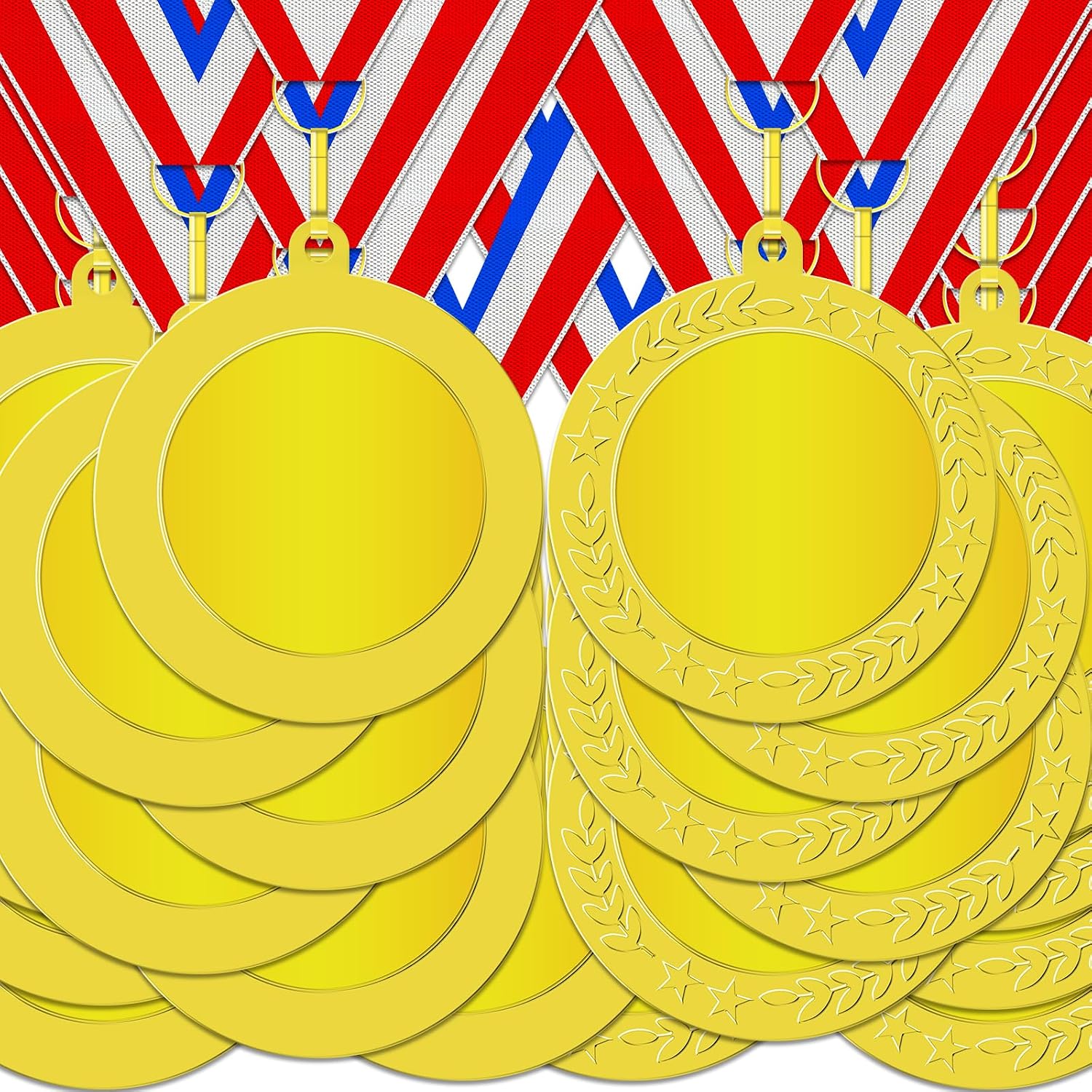 Gold Silver Bronze Blank Award Medals with Neck Ribbons, 1st 2nd 3rd Metal Winner Prize Participation Trophy Make