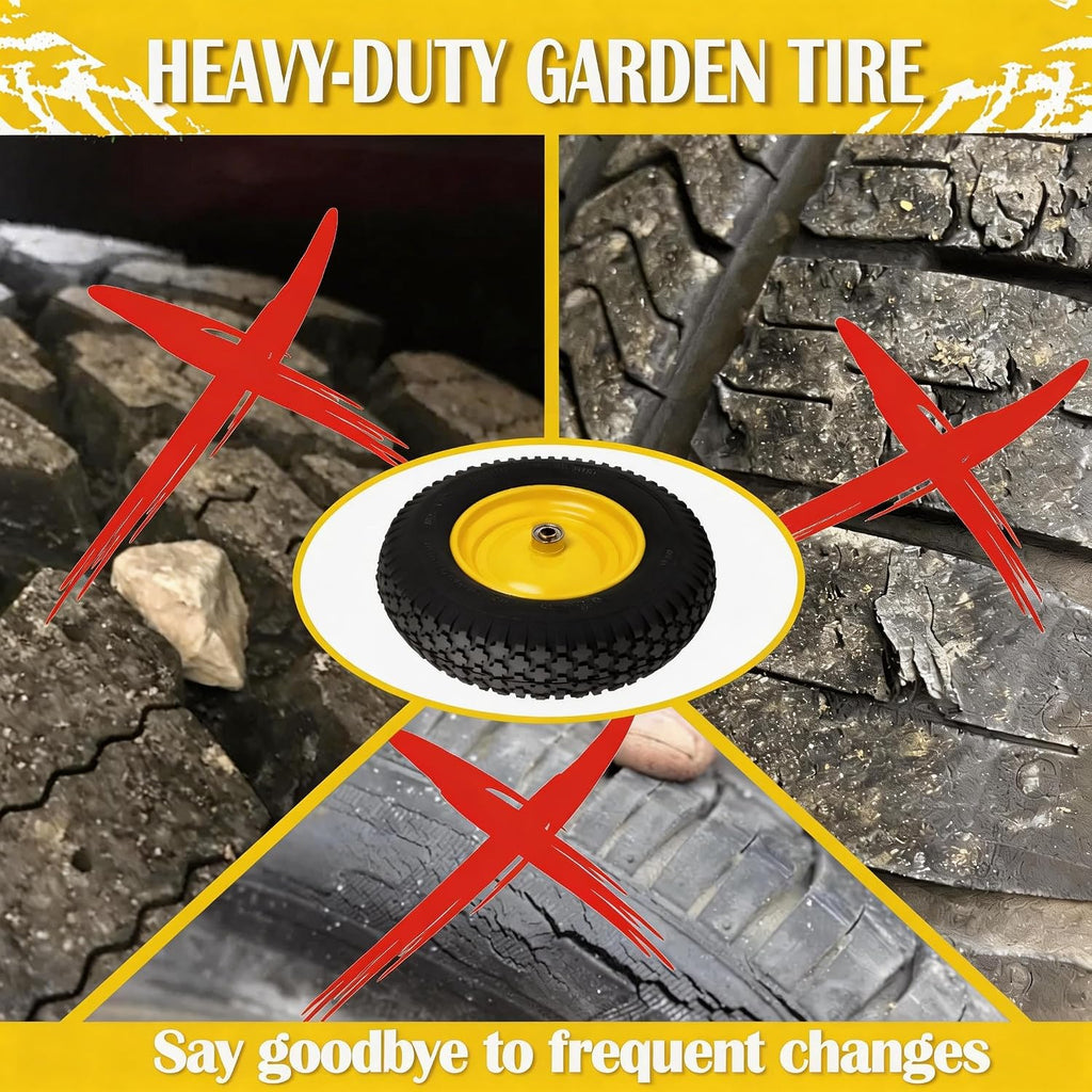 4.80/4.00-8 Pneumatic Tires, 16" Wheelbarrow Tire and Wheel 400LB Capacity, with 5/8" & 3/4" Bushing Kit
