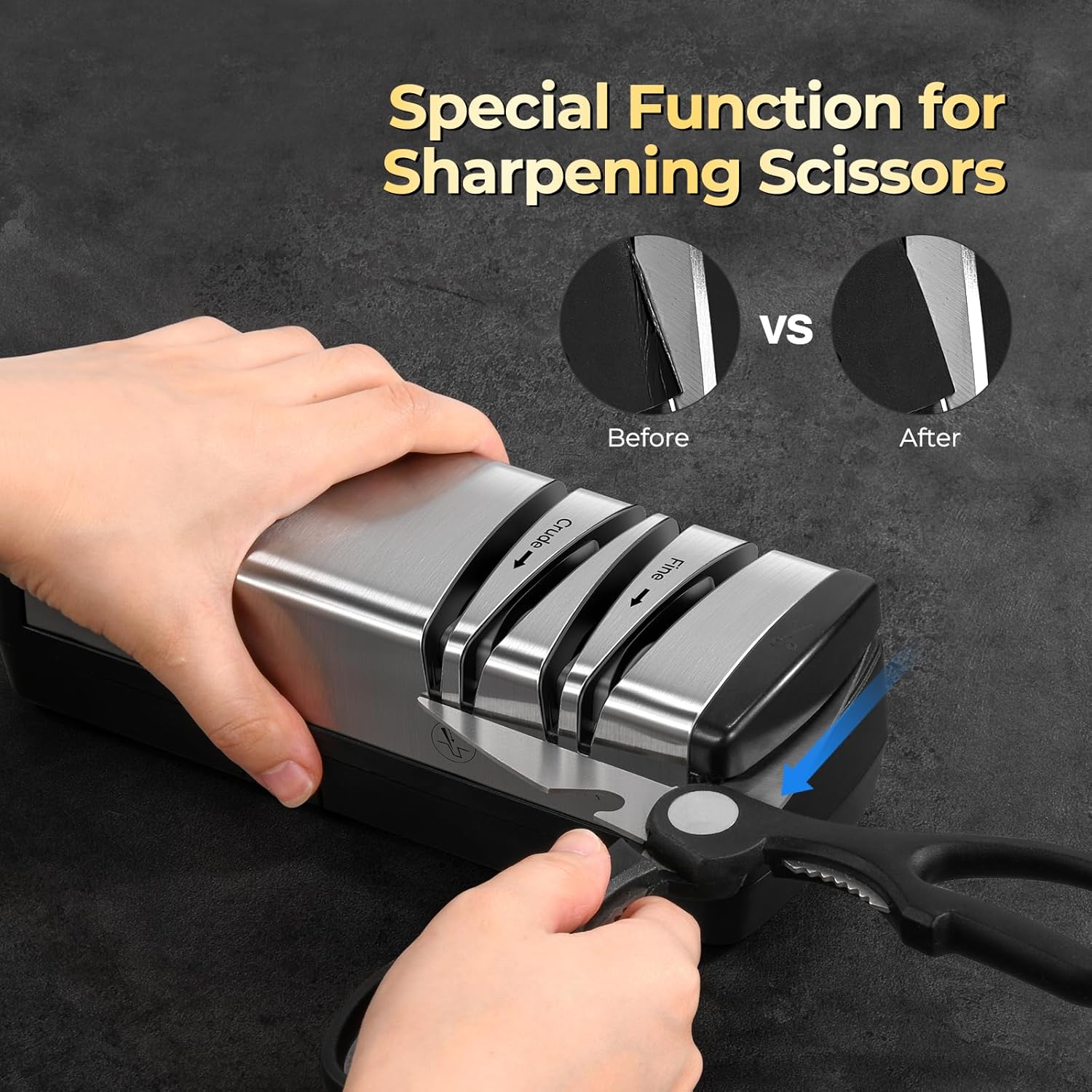 Knife Sharpener, Diamond Abrasives Electric Knife Sharpener for Stainless Steel and Ceramic Knives, with Scissors