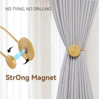 Boho Magnetic Curtain Tiebacks 2 Pack Gold – No Drill Wall-Mounted Holdbacks, Strong Suction Drape Ties, Elastic Cord