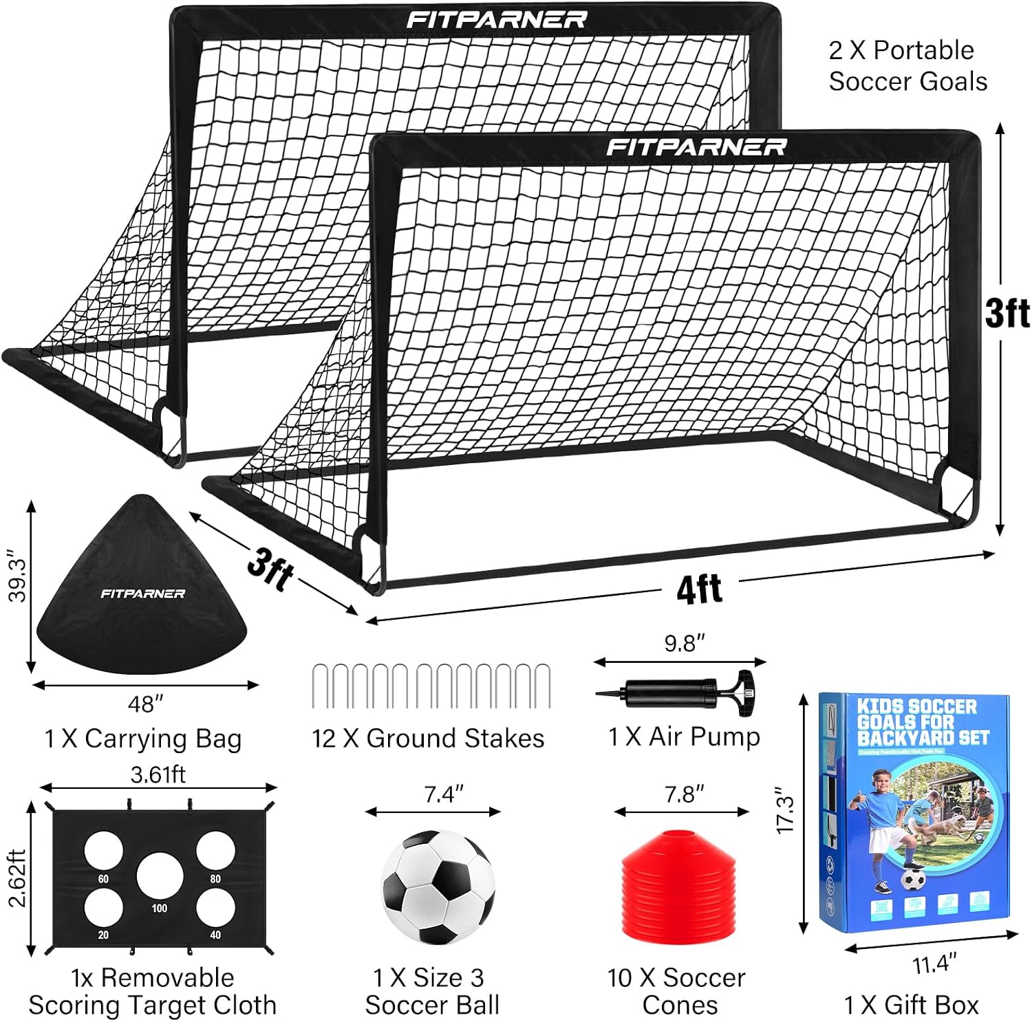 Soccer Goal,Backyard Soccer Goals for Kids 2 Pack,4x3/6x4 FT Portable Toddler Soccer Nets with Target,Ball &
