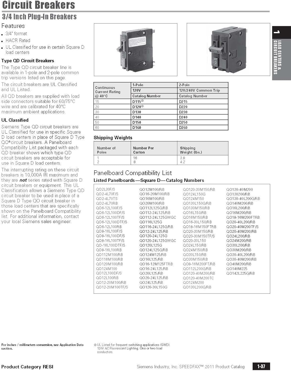 Siemens 15-Amp Siemens D115 QO Replacement Single Pole Circuit Breaker