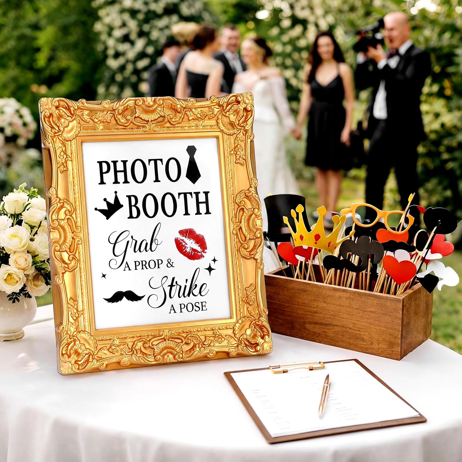 Vintage Wedding Photo Booth Sign Gold Frame Resin Stand Desktop