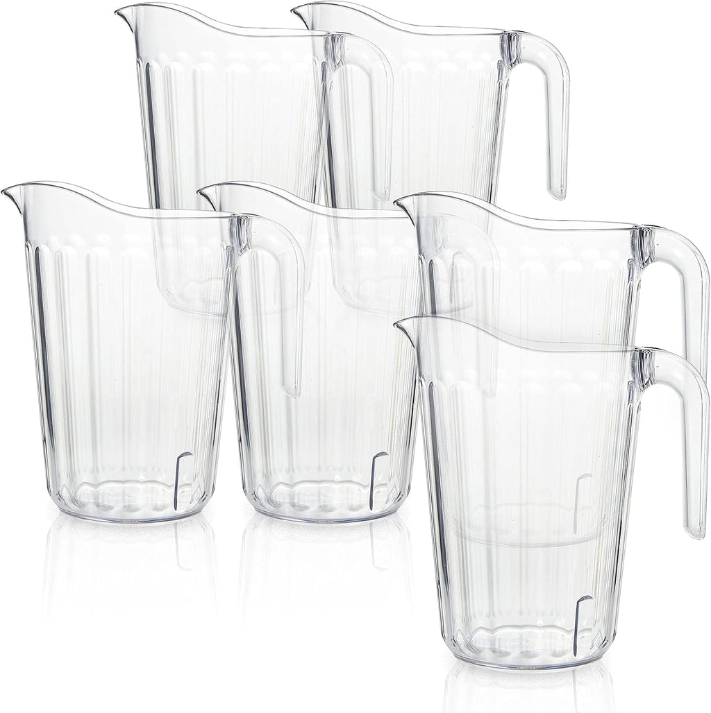 Arrow Clear Plastic Pitcher, 60 oz - 6 pk - Stackable Space-Saving Design - Dishwasher Safe - Ideal for Water, Beer &