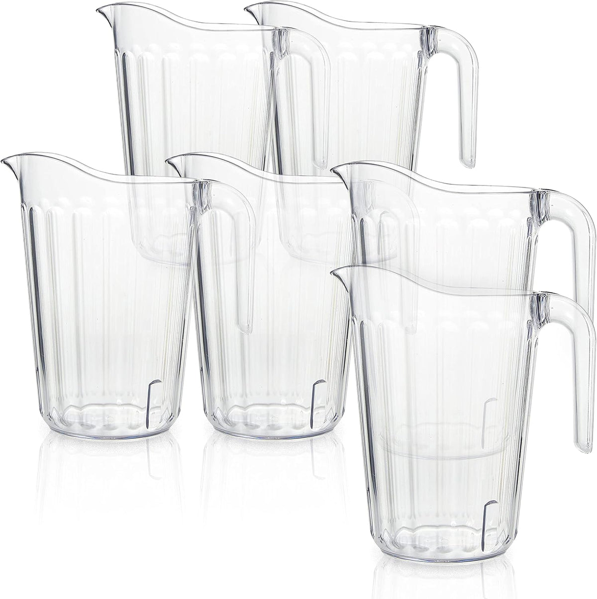 Arrow Clear Plastic Pitcher, 60 oz - 6 pk - Stackable Space-Saving Design - Dishwasher Safe - Ideal for Water, Beer &