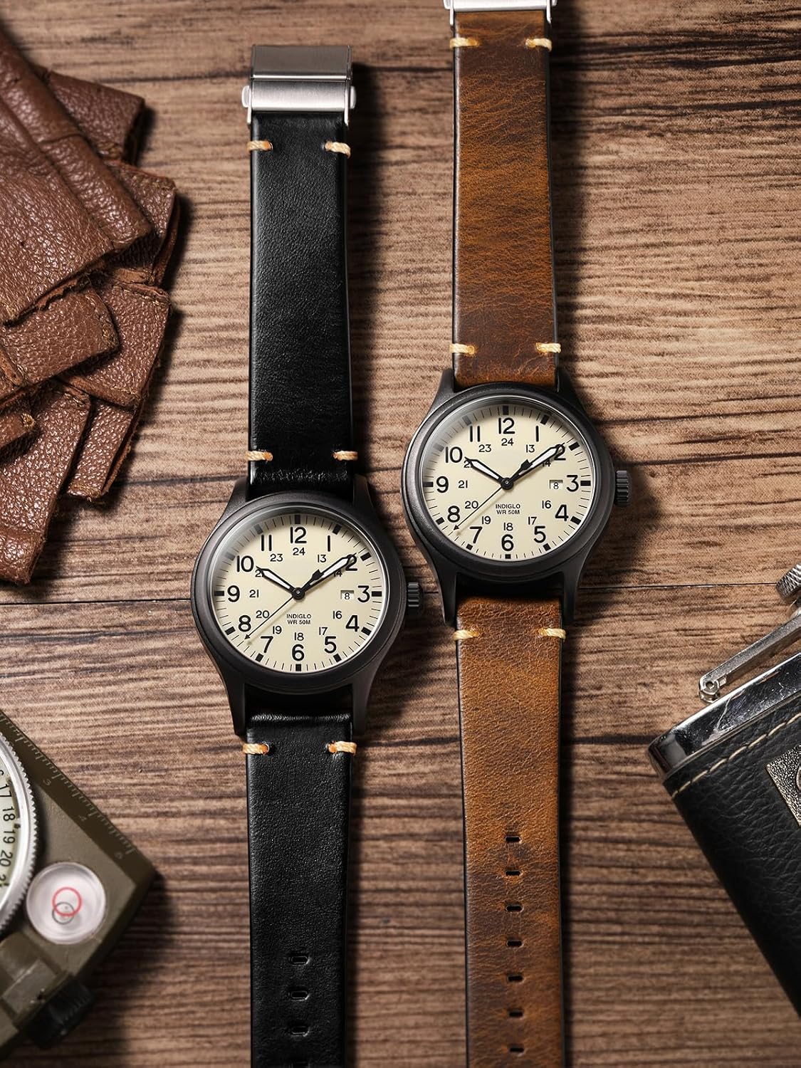 leather Watch Band Retro Oil Wax Leather,18mm 19mm 20mm 21mm 22mm Quick Release Foldover Clasp Watch Straps for Men