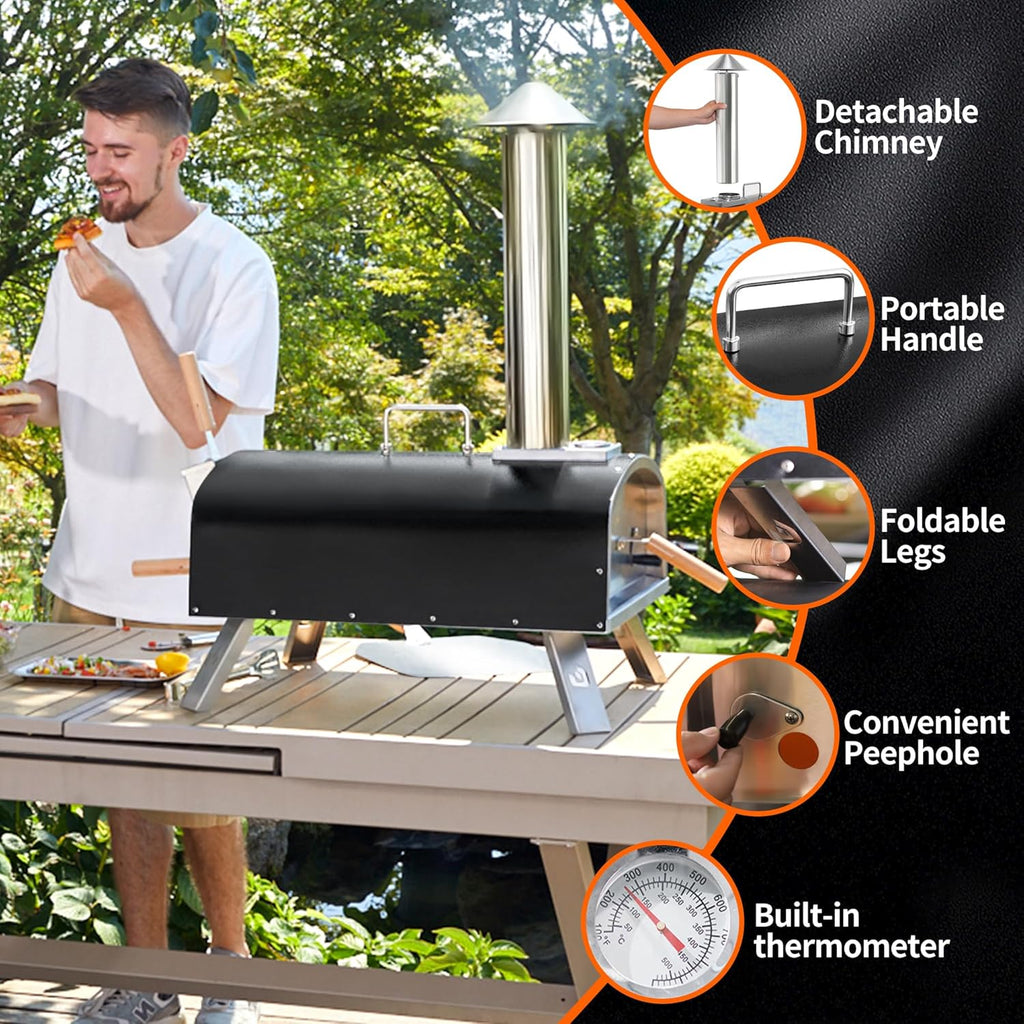 16" Outdoor Pizza Oven, Multi-fuel Stainless Steel Pizza Grill