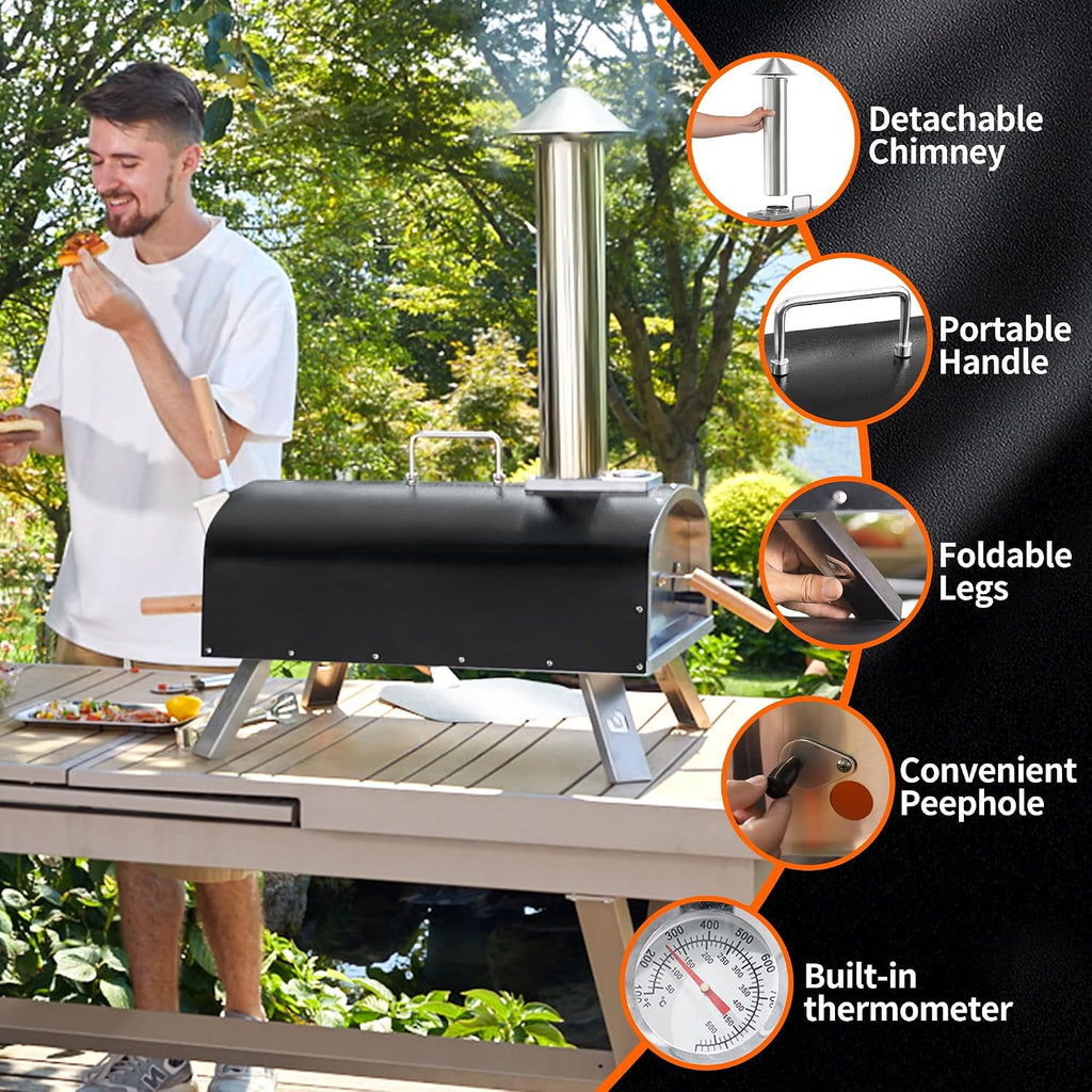 16" Outdoor Pizza Oven, Propane & Wood Fired Steel Pizza Grill
